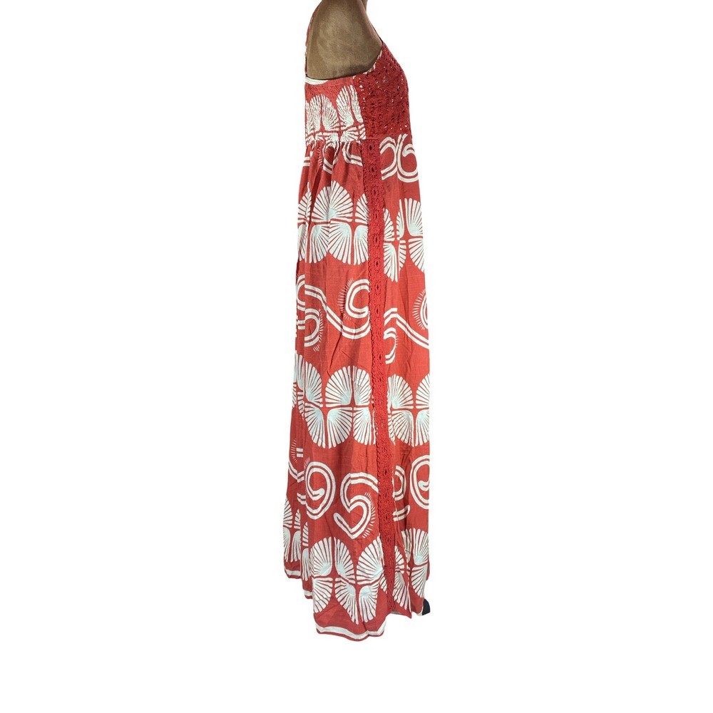Anewsta Shell Print Crochet Trim Maxi Dress XL Boho Smocked Back Beachy Vacay - Picture 11 of 15